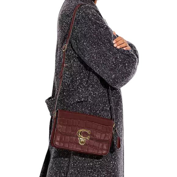 COACH Studio Croc Embossed Leather Crossbody Shoulder Bag in Wine NWT - Picture 2 of 11